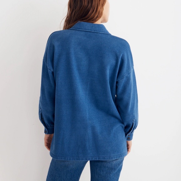 Madewell Indigo Terry Shirt-Jacket Women’s Size S Indigo Blue Denim Look Shacket - Picture 2 of 9
